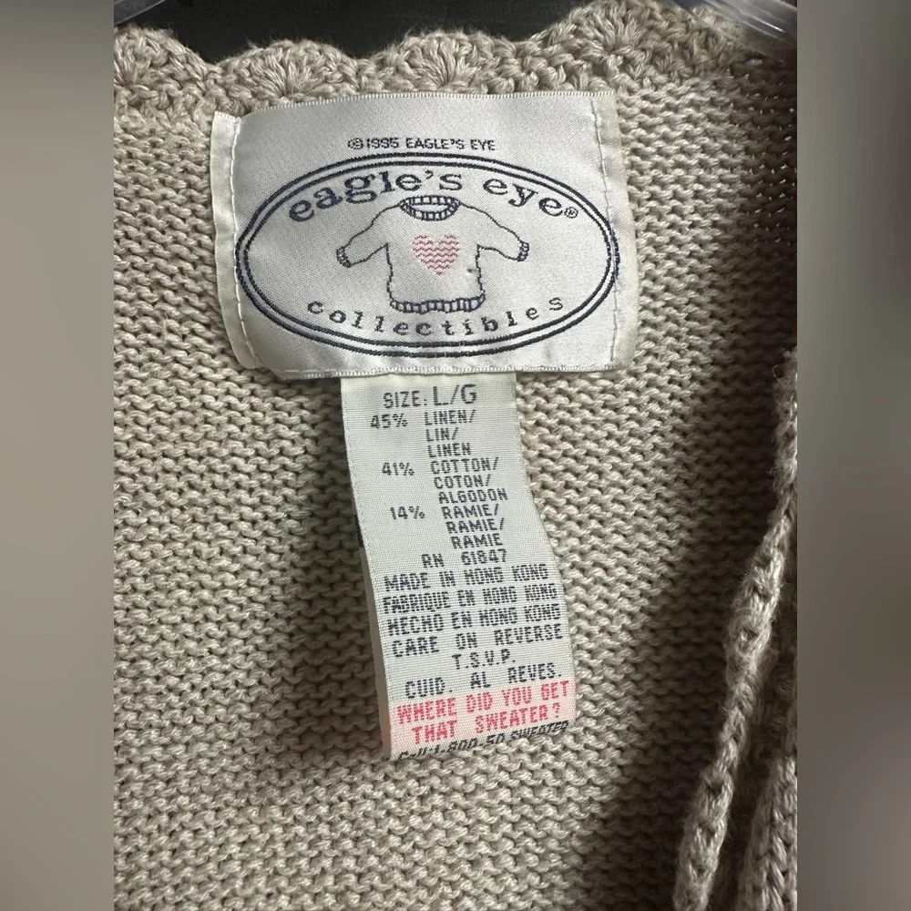 Vintage Eagle’s Eye Collectibles Tan Sweater Vest Fall Design VNeck Women’s Sz L - Picture 3 of 6